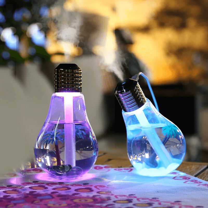 Umidificador e Luminária Em Formato De Lâmpada LED - Compras Ferventes